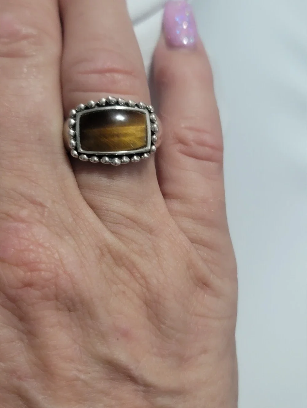 East West Tiger's Eye Sterling Silver Ring Size 7